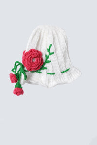 Thumbnail for Chutput Kids Woollen Hand Knitted Rosetto Detailed Cap - White - Distacart