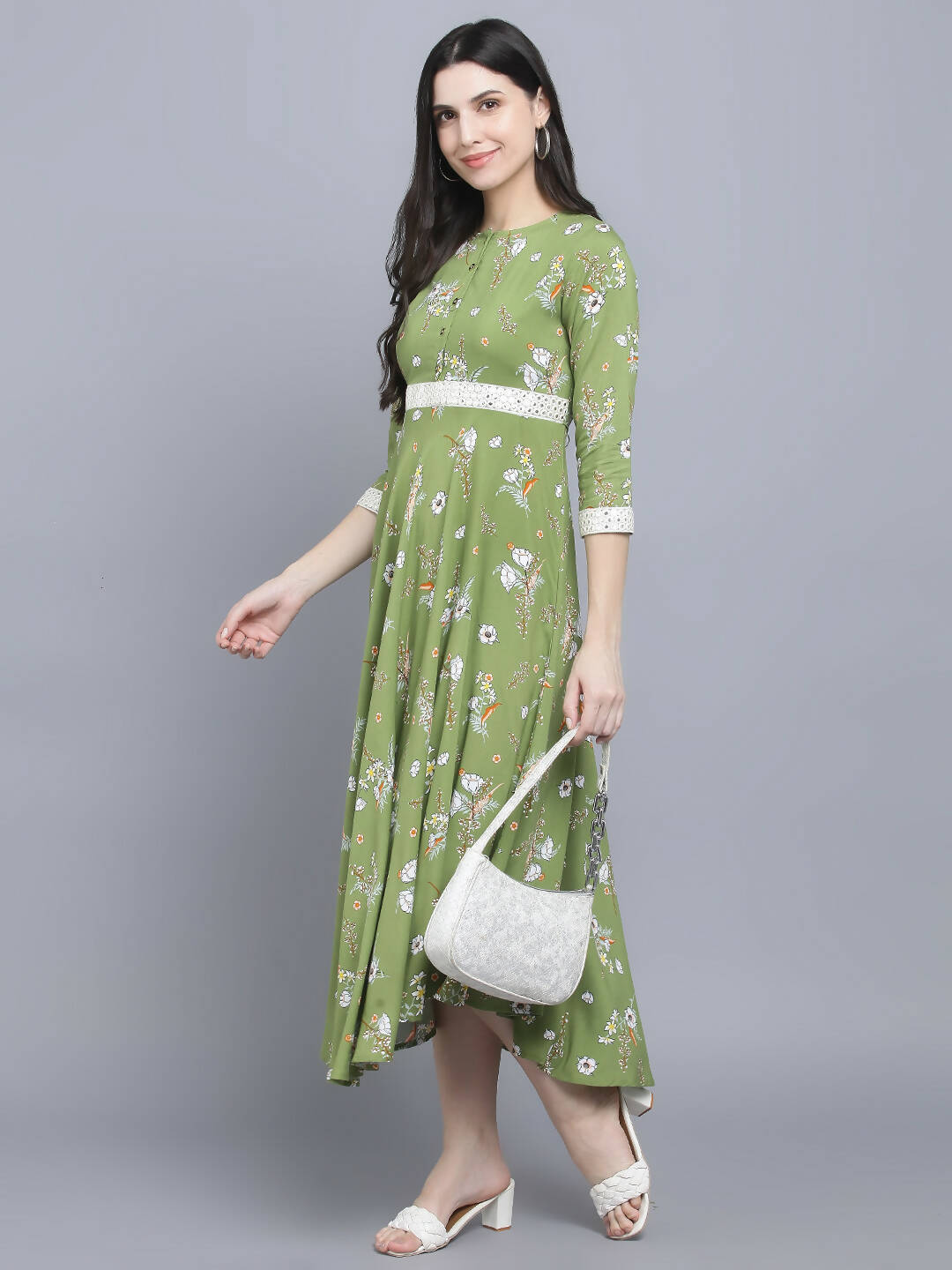 Myshka Women Green Floral Midi Dress - Distacart