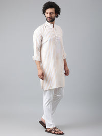 Thumbnail for RIAG Beige Men's Ethnic Long Kurta And Pyjama Set - Distacart