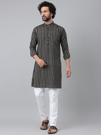 Thumbnail for RIAG Black Men's Ethnic Long Kurta And Pyjama Set - Distacart