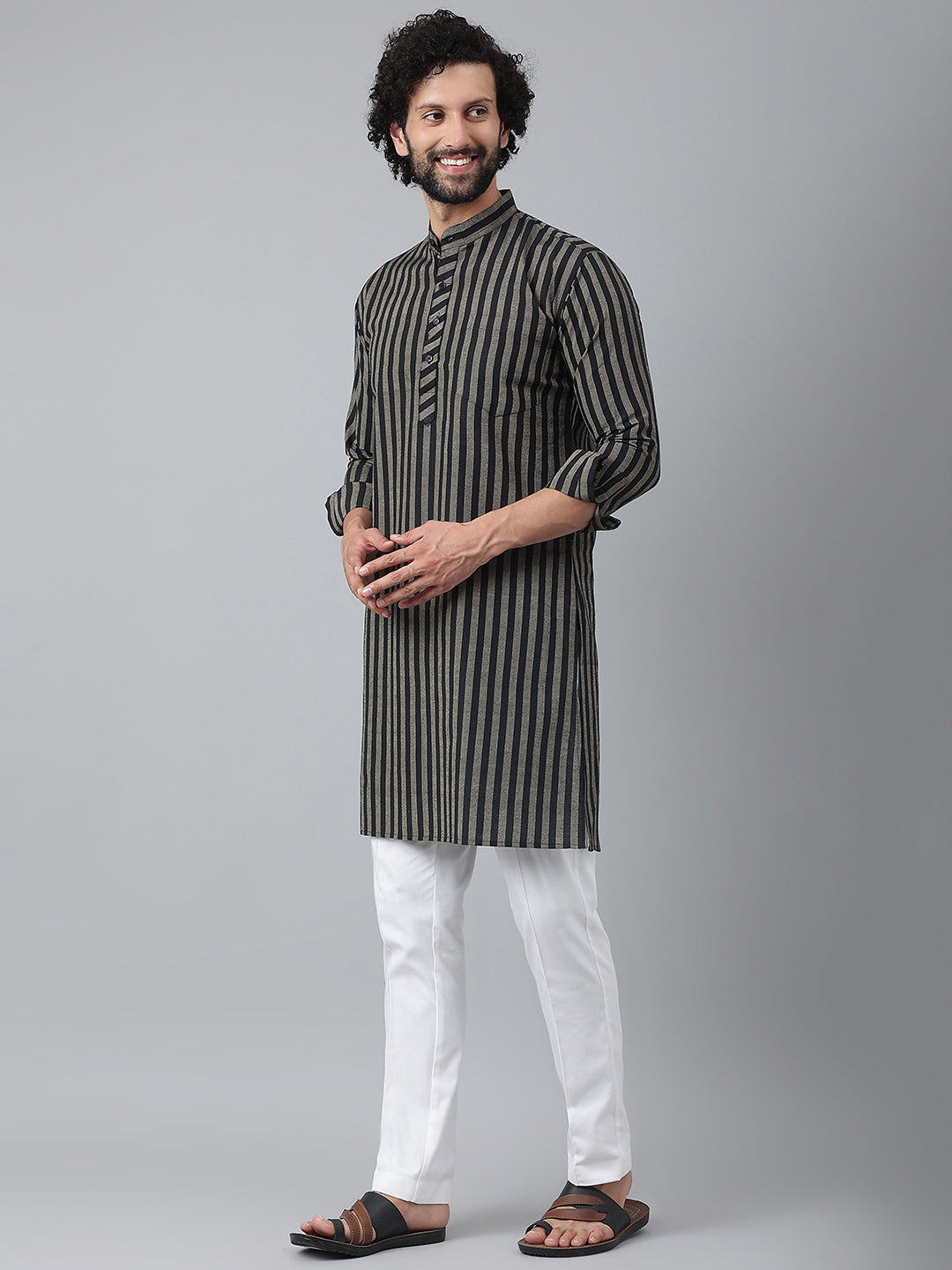 RIAG Black Men's Ethnic Long Kurta And Pyjama Set - Distacart