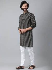 Thumbnail for RIAG Black Men's Ethnic Long Kurta And Pyjama Set - Distacart