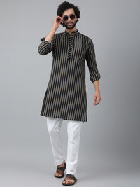 Thumbnail for RIAG Black Men's Ethnic Long Kurta And Pyjama Set - Distacart