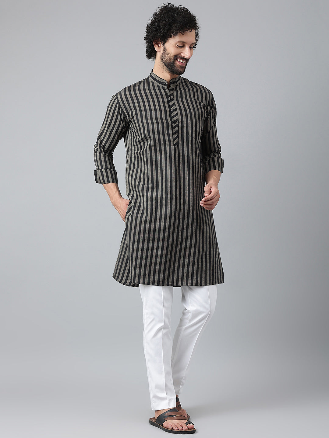 RIAG Black Men's Ethnic Long Kurta And Pyjama Set - Distacart