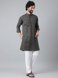 Thumbnail for RIAG Black Men's Ethnic Long Kurta And Pyjama Set - Distacart