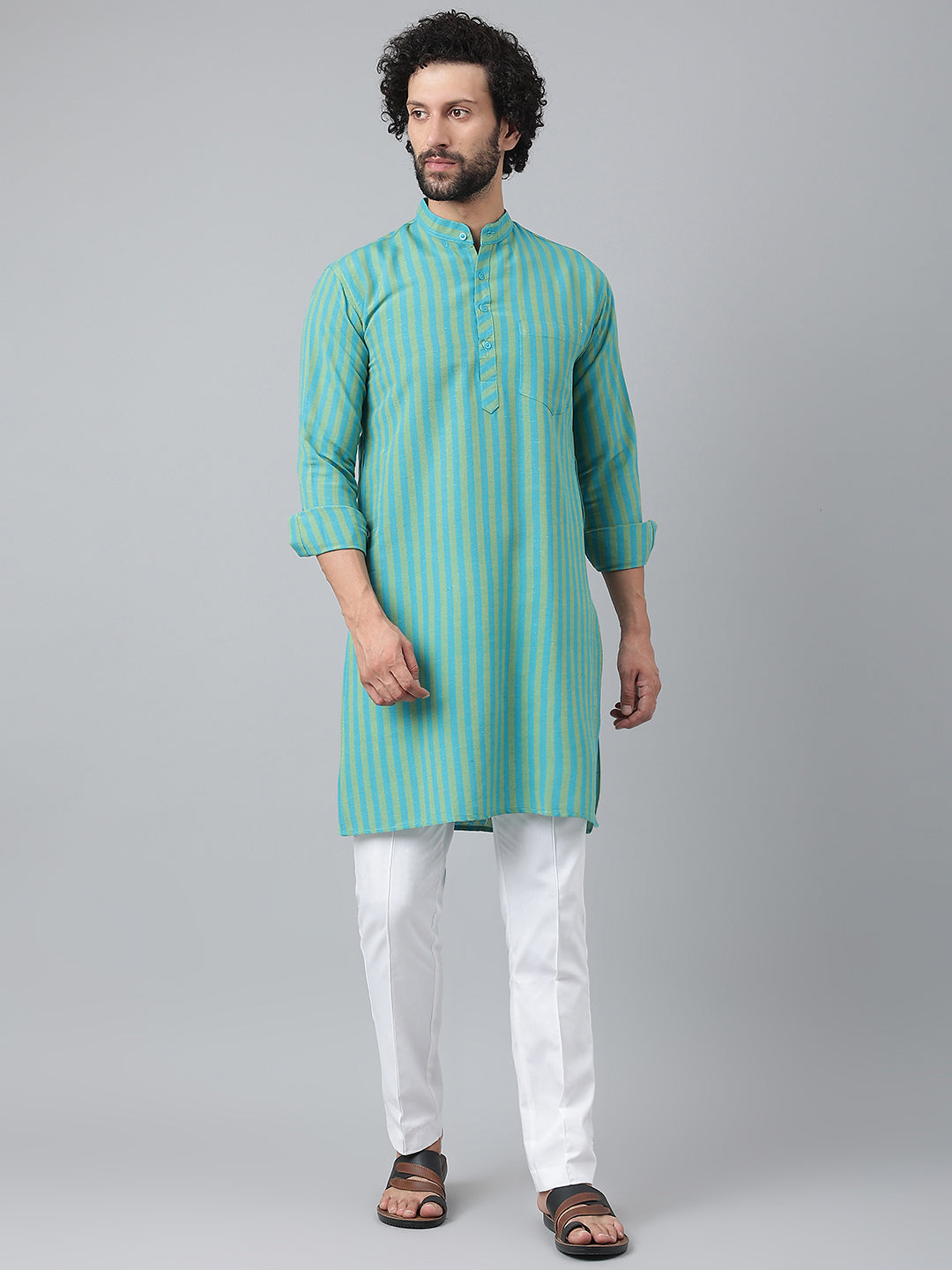 RIAG Blue Men's Ethnic Long Kurta And Pyjama Set - Distacart