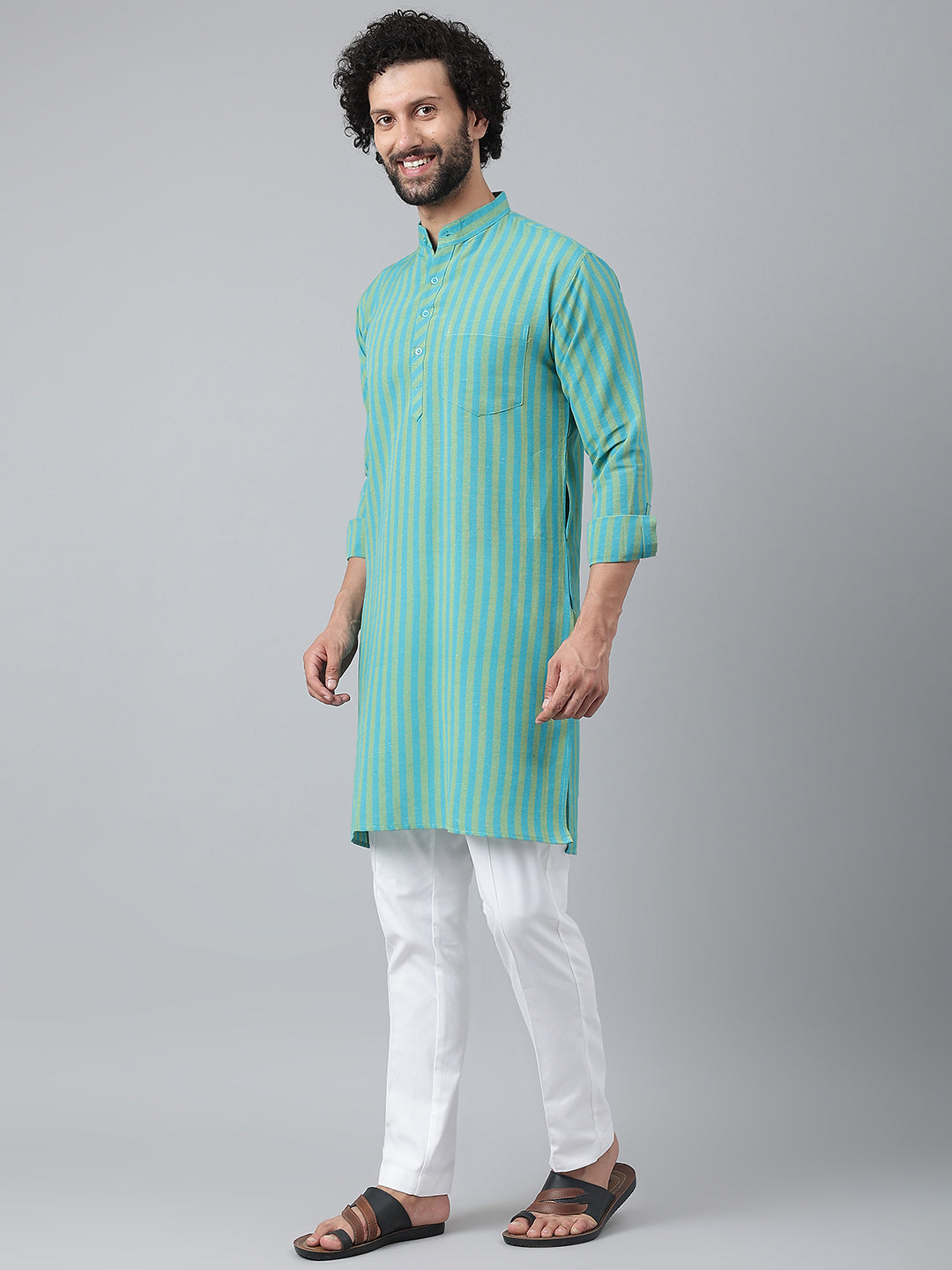 RIAG Blue Men's Ethnic Long Kurta And Pyjama Set - Distacart