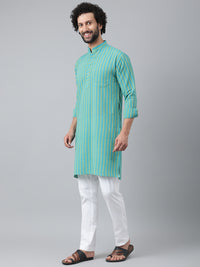 Thumbnail for RIAG Blue Men's Ethnic Long Kurta And Pyjama Set - Distacart