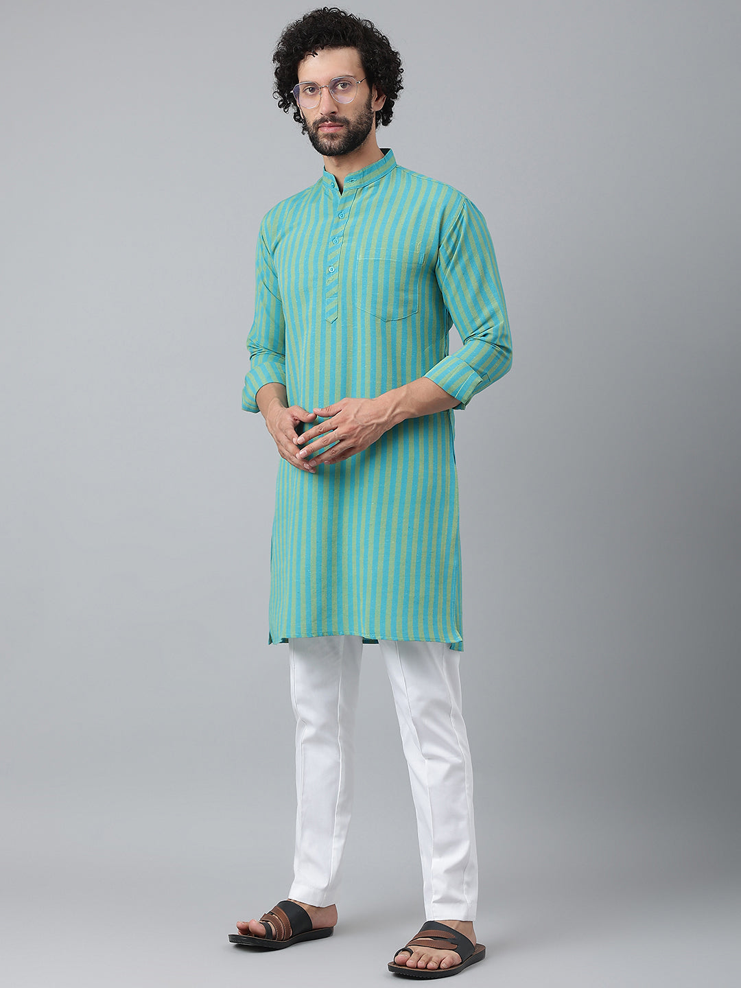 RIAG Blue Men's Ethnic Long Kurta And Pyjama Set - Distacart