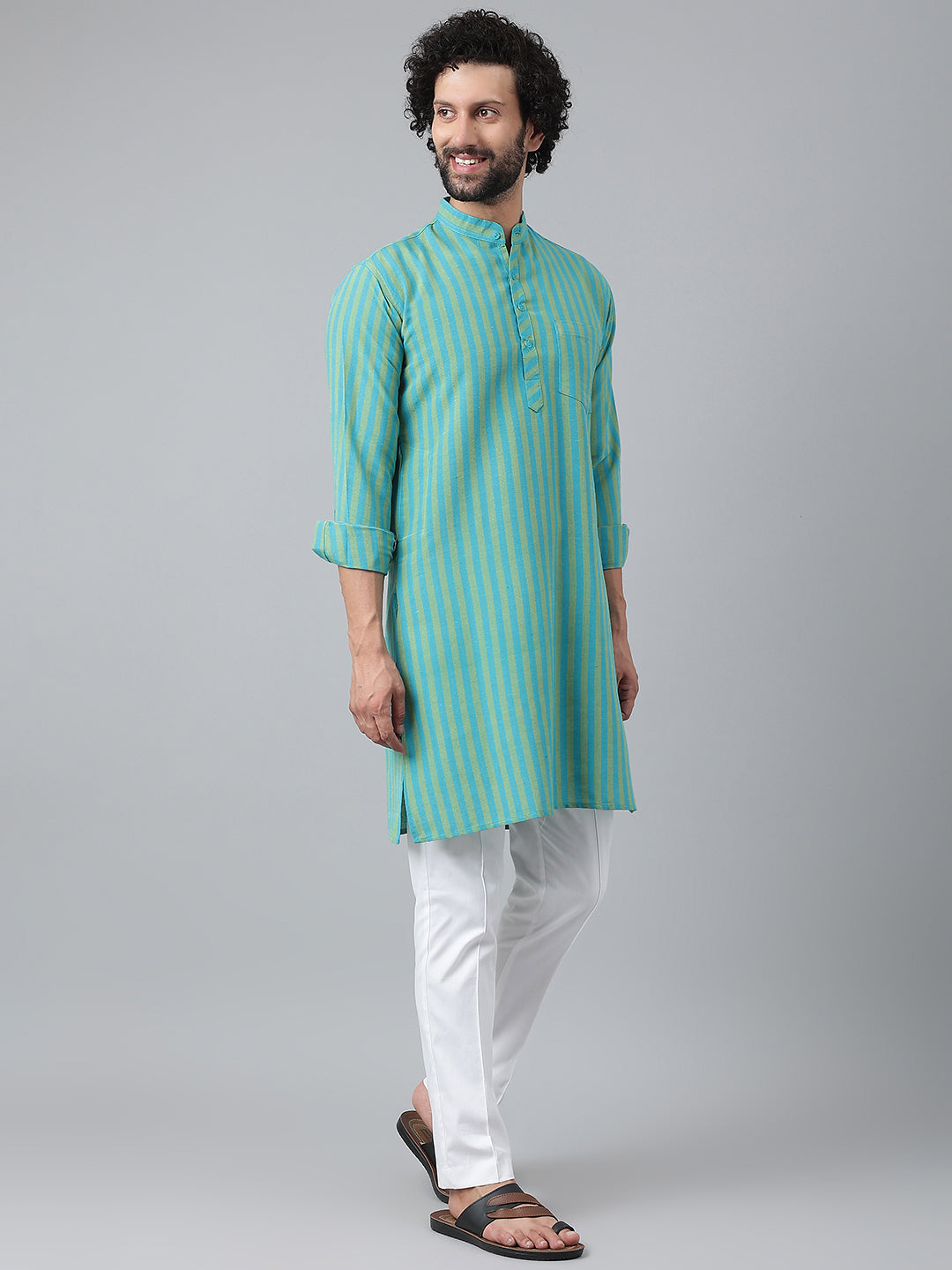 RIAG Blue Men's Ethnic Long Kurta And Pyjama Set - Distacart