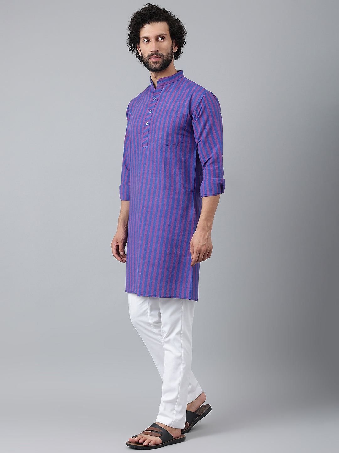 RIAG Navy Blue Color Long Sleeves Ethnic Men's Cotton Long Kurta - Distacart