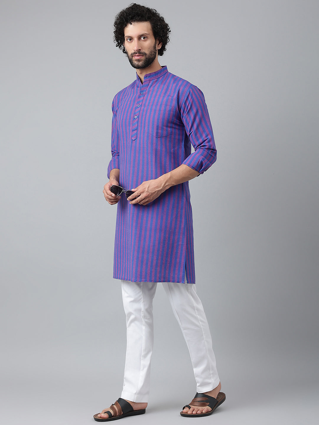 RIAG Navy Blue Color Long Sleeves Ethnic Men's Cotton Long Kurta - Distacart