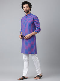 Thumbnail for RIAG Navy Blue Color Long Sleeves Ethnic Men's Cotton Long Kurta - Distacart