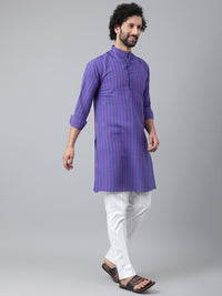 Thumbnail for RIAG Navy Blue Color Long Sleeves Ethnic Men's Cotton Long Kurta - Distacart