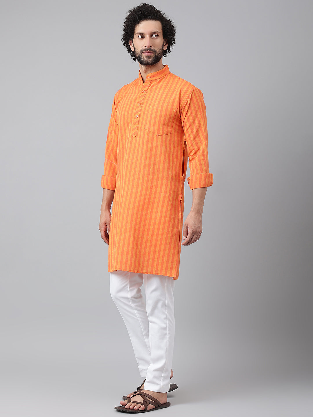 RIAG Orange Men's Ethnic Long Kurta And Pyjama Set - Distacart