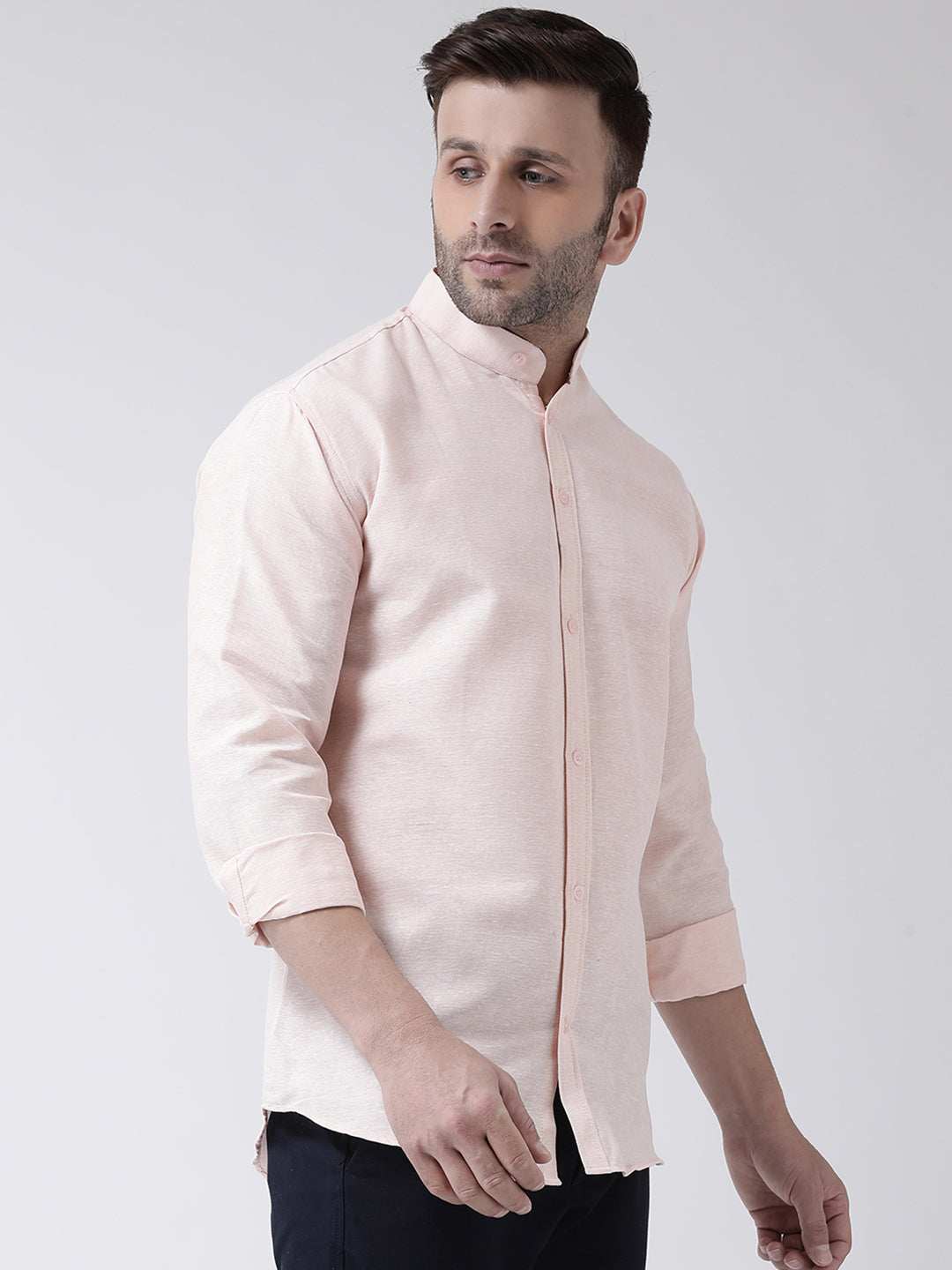 Buy RIAG Peach Men's Chinese Collar Full Sleeves Shirt Online at