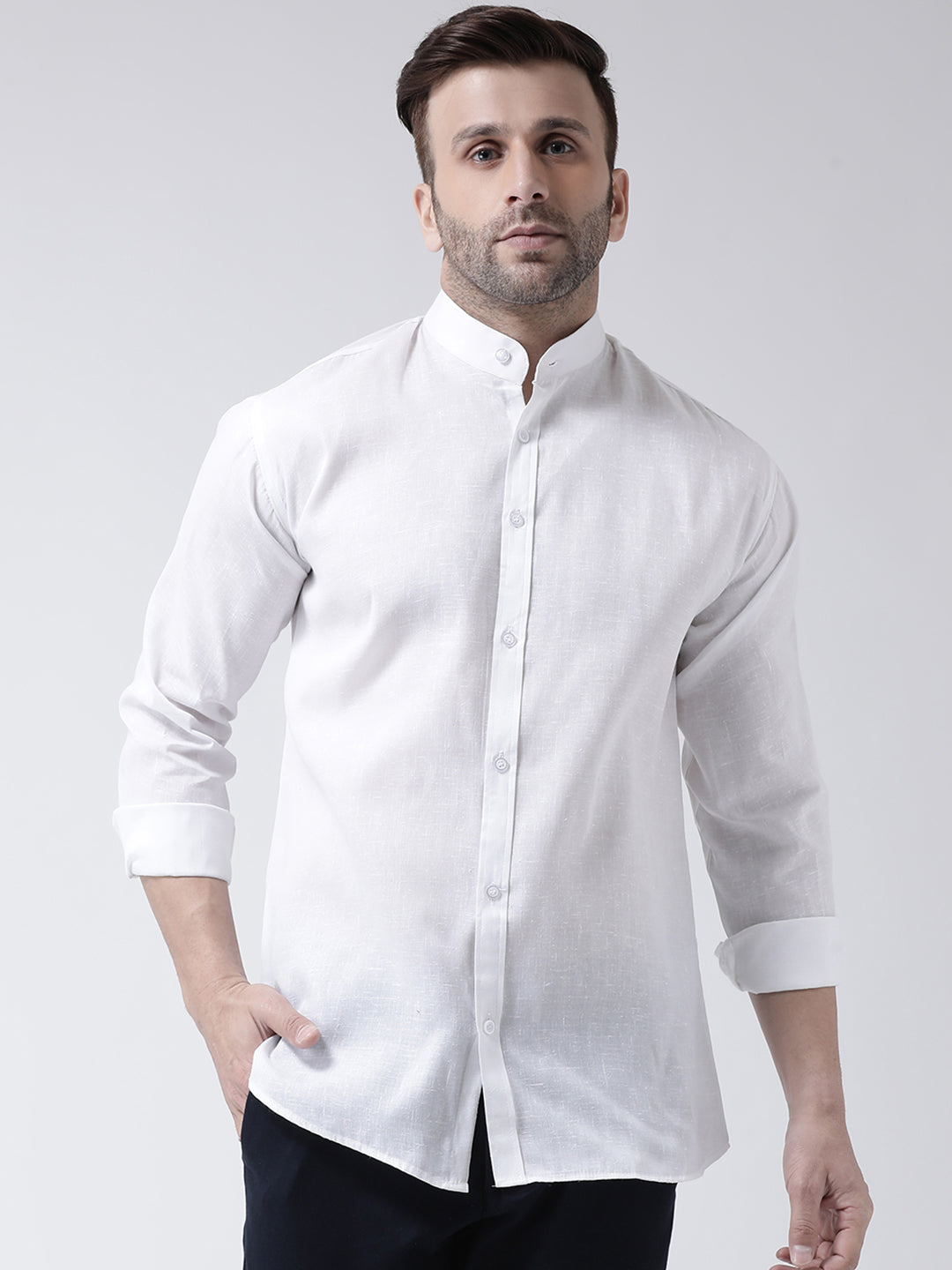 Buy RIAG White Men's Chinese Collar Full Sleeves Shirt Online at