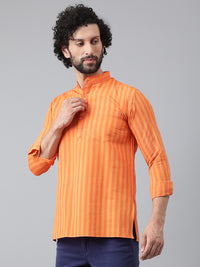 Thumbnail for RIAG Orange Color Long Sleeves Casual Men's Cotton Short Kurta - Distacart