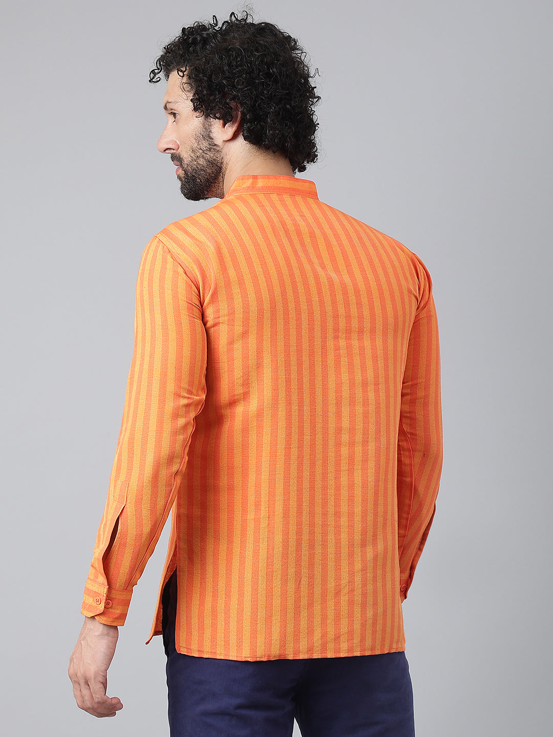 RIAG Orange Color Long Sleeves Casual Men's Cotton Short Kurta - Distacart