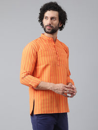 Thumbnail for RIAG Orange Color Long Sleeves Casual Men's Cotton Short Kurta - Distacart