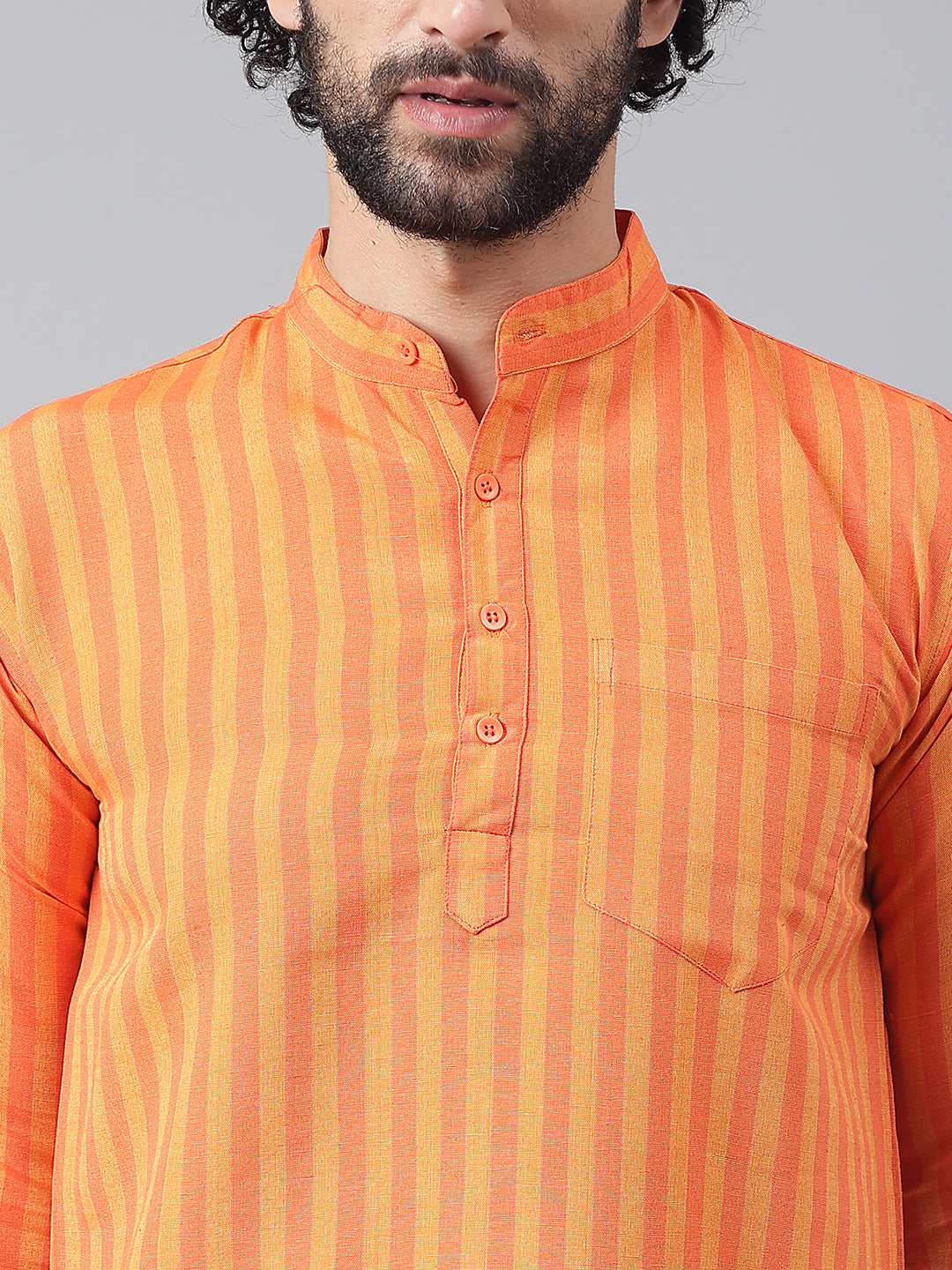 RIAG Orange Color Long Sleeves Casual Men's Cotton Short Kurta - Distacart