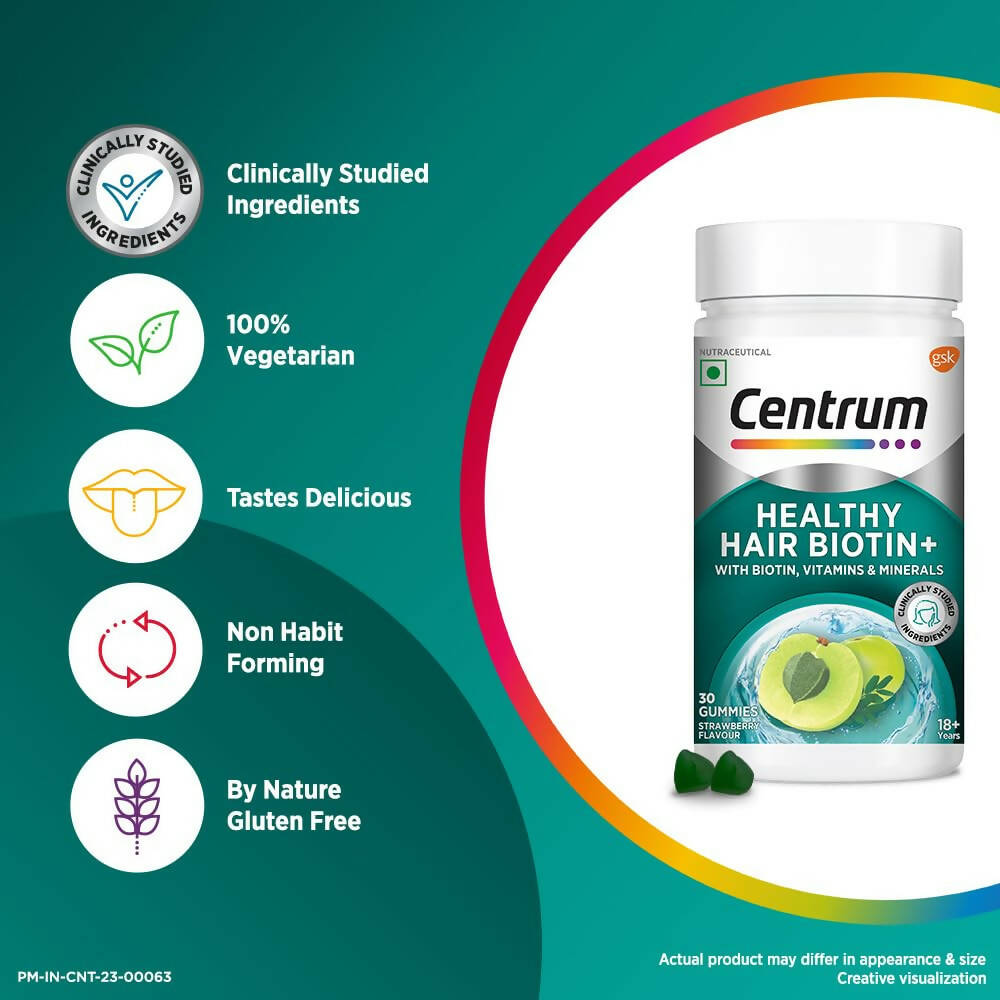 Centrum Healthy Hair Biotin+ Gummies - Strawberry Flavor - Distacart