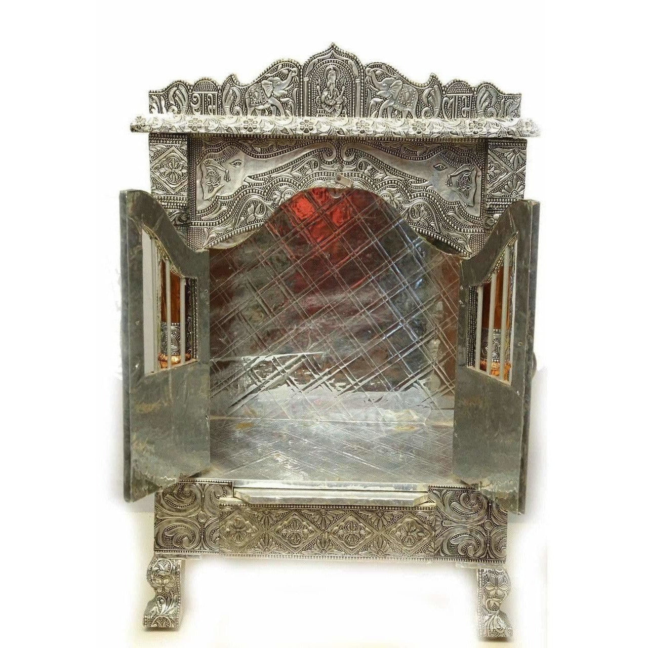 Silver Coated and Copper 2 Door Open Pooja Mandir / Pooja Mandiram Silver Coated and Copper - Distacart