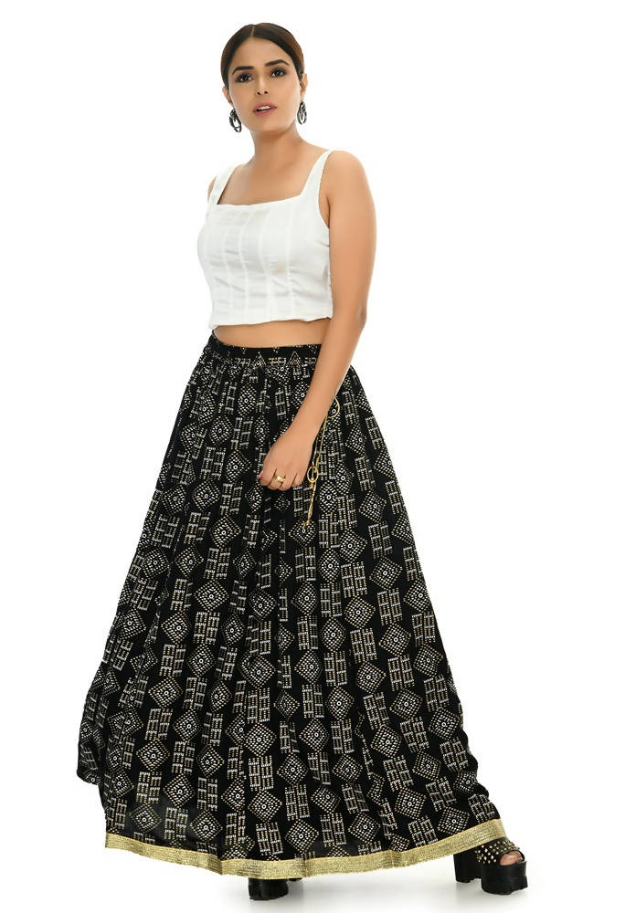 Mominos Fashion Moeza Cotton Black Printed Lehenga Lancha