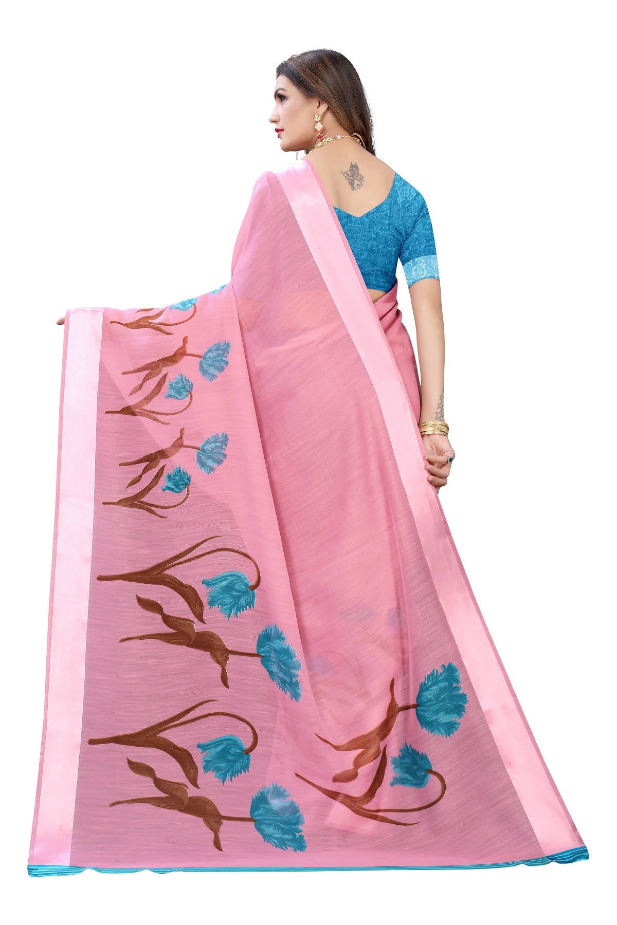 Vamika Pink Linen Satin Patta Saree (VANI PINK) - Distacart