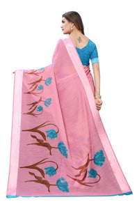 Thumbnail for Vamika Pink Linen Satin Patta Saree (VANI PINK) - Distacart