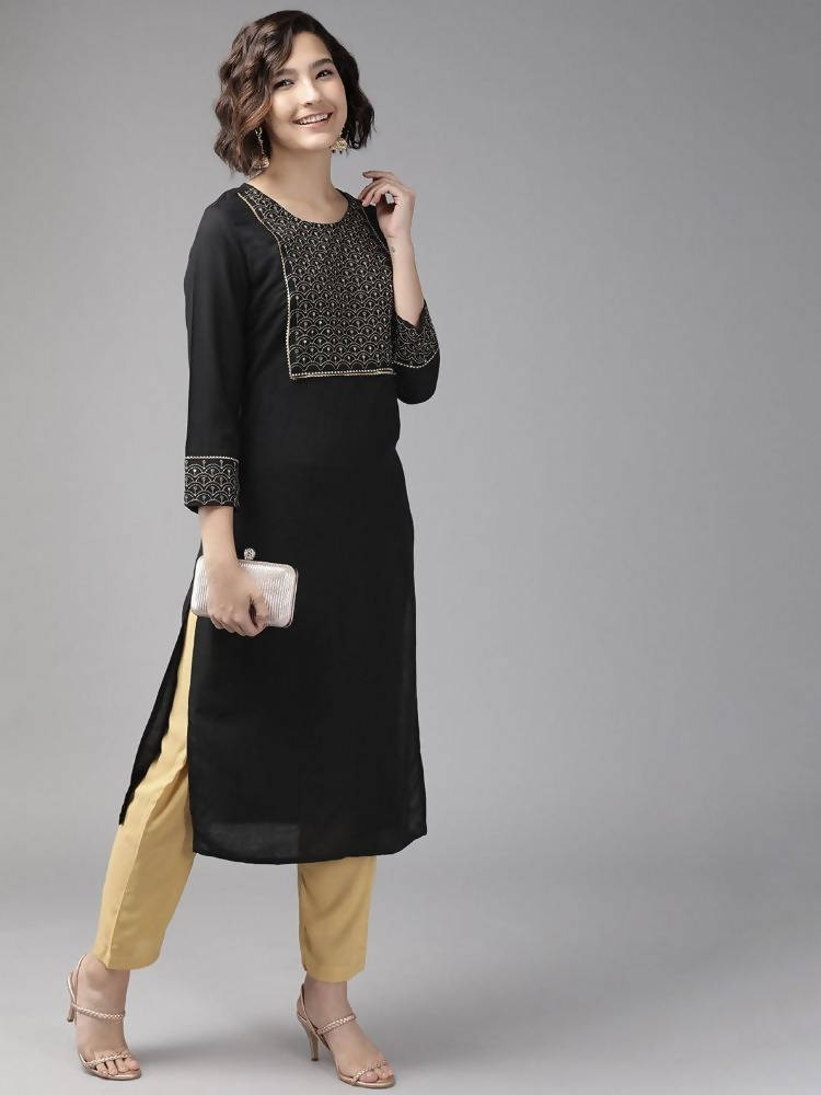 Yufta Women Black Yoke Design Kurta with Palazzo