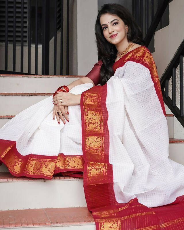 DEIANA'S Beautiful Golden Jari with New Design Soft Lichi Silk Saree - Red - Distacart