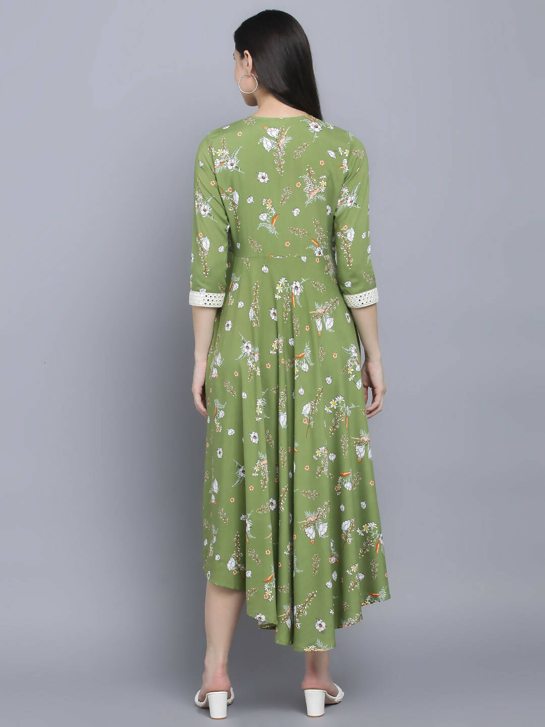 Myshka Women Green Floral Midi Dress - Distacart