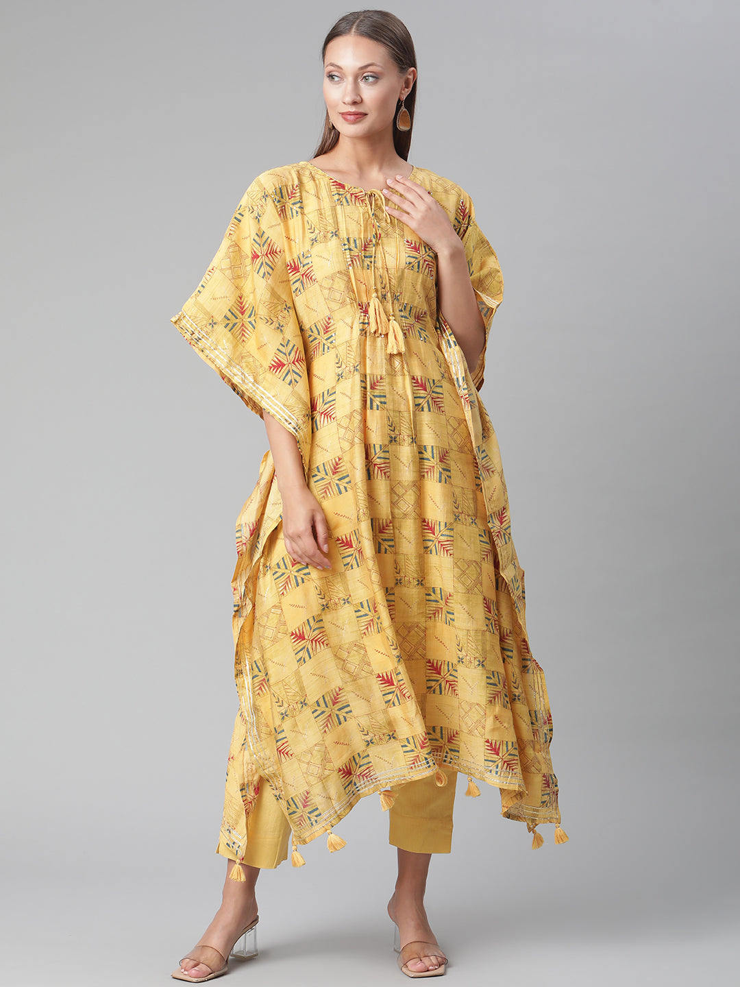 Yellow Floral Print Kaftan Dress