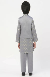 Thumbnail for Lil Drama Mehfil Grey Kurta Pant Jacket Set For Boys - Distacart