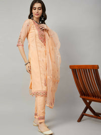 Thumbnail for Orange Organza Embroidered Kurta with Bottom & Dupatta - Salimar - Distacart