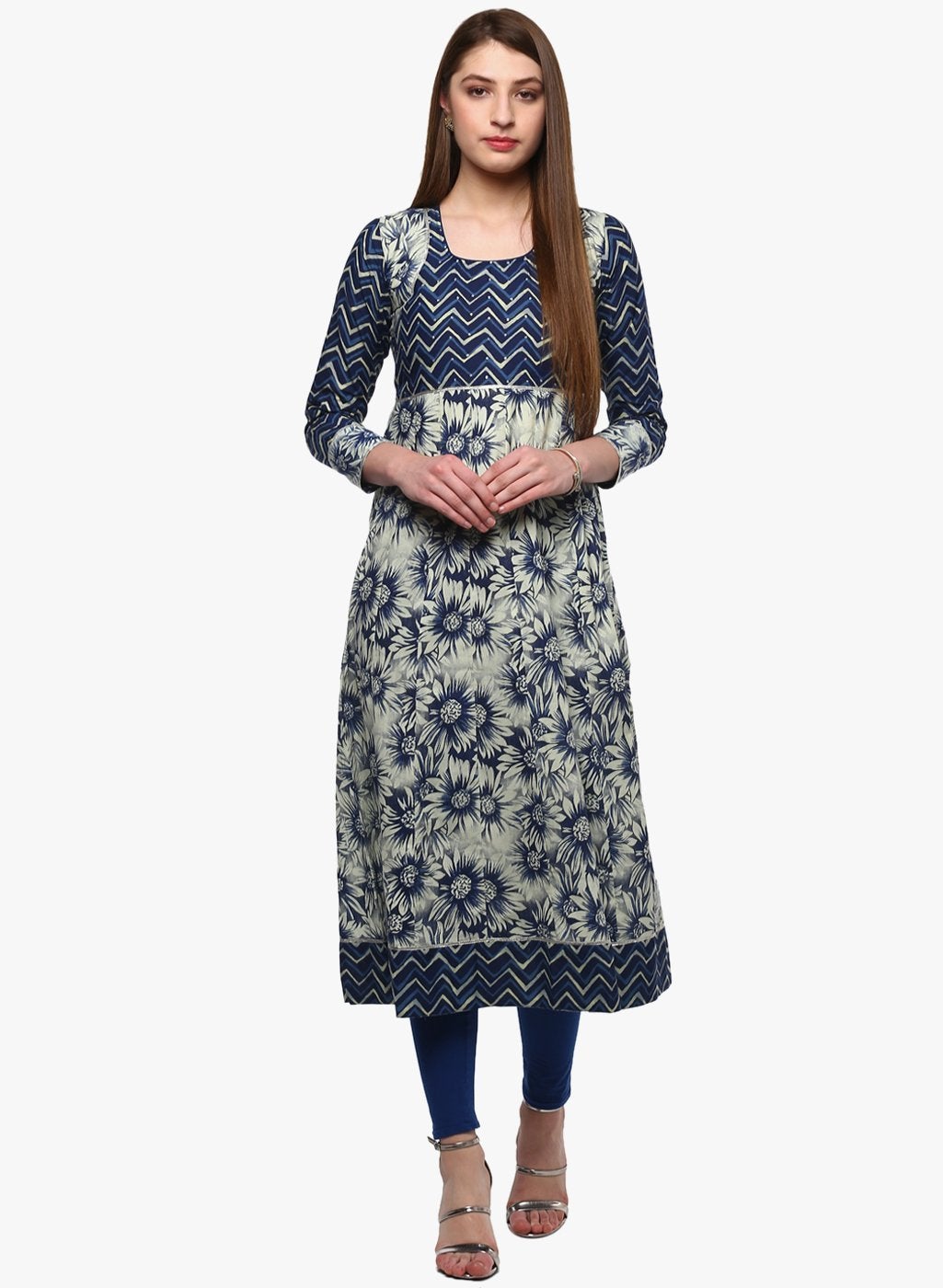 NOZ2TOZ Women's Indigo Printed Anarkali - Distacart
