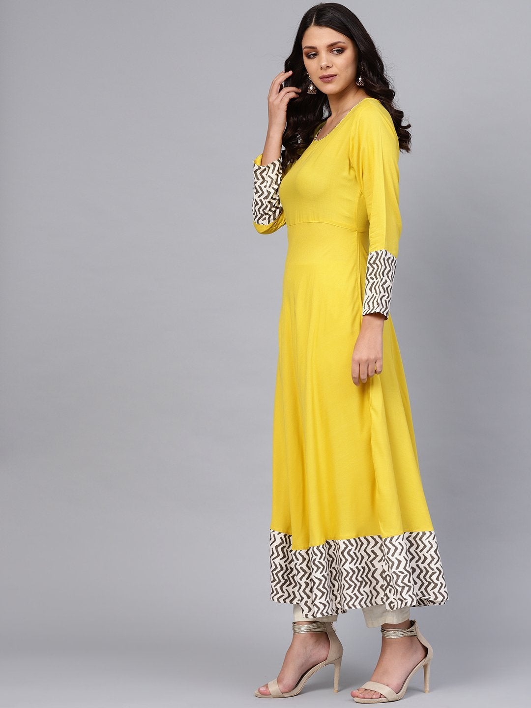 Yellow rayon hot sale anarkali kurti