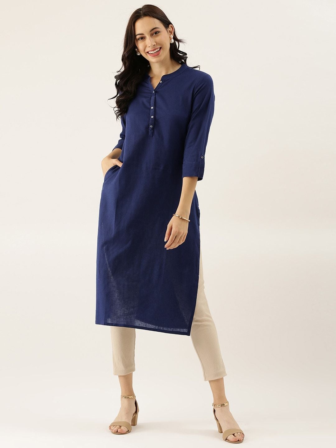 M. D. Garments Women's Cotton Printed Straight Kurta for Women & Girls  (Navy Blue L) : : Fashion