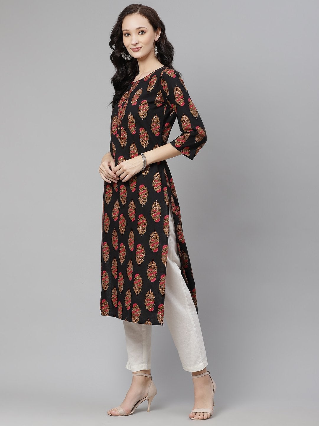 Women's Black Floral Printed Top - Wahe-NOOR