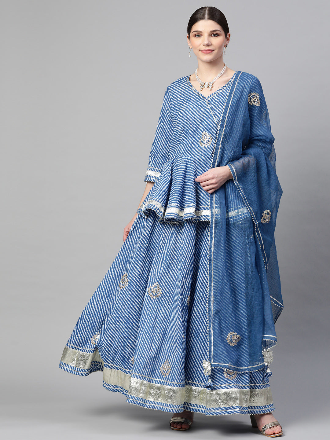 NOZ2TOZ Women's Blue Lehriya Lehenga Dupatta Set - Distacart