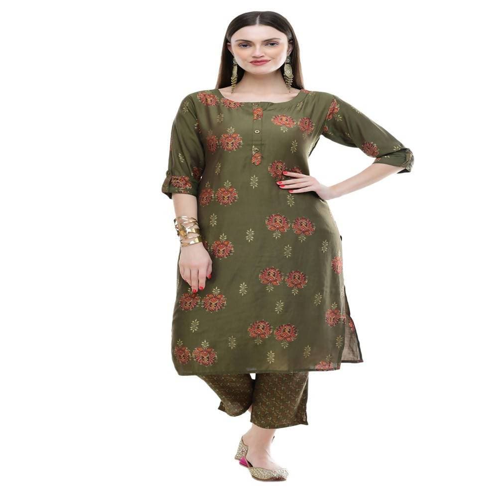 Lagi Women's Green Printed Straight Kurta & Pant (MC38A)