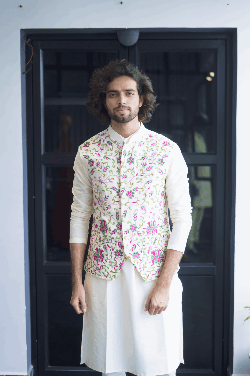 Buy Silk Off-White Men's Kurta Pajama With Nehru Jacket MKPA03489