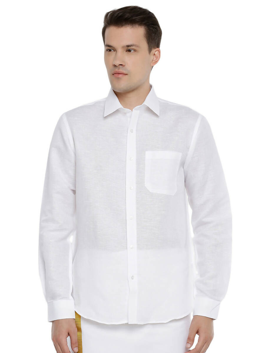 Ramraj Cotton Linen Mens Full Sleeve White Shirt Plus Size - RR Linen - Distacart