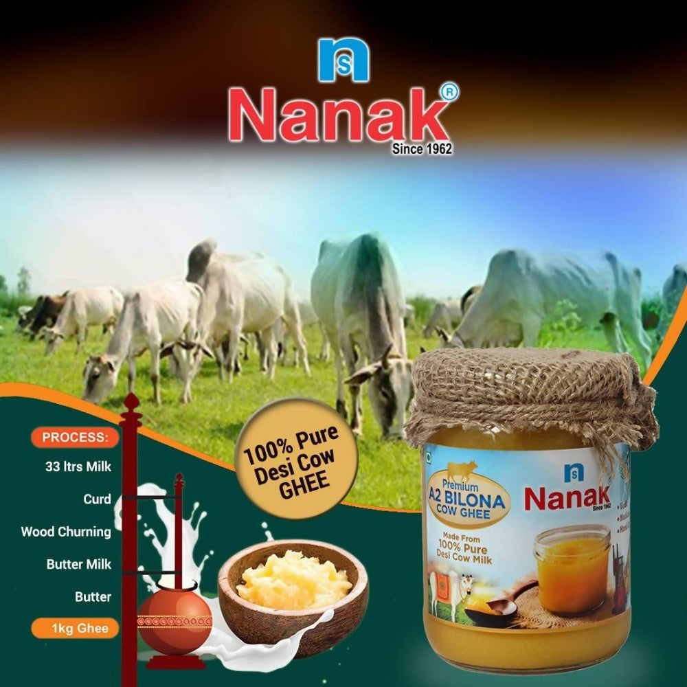 Nanak Desi A2 Bilona Cow Ghee - 500ml (Hand Churned, Vedic) - Distacart