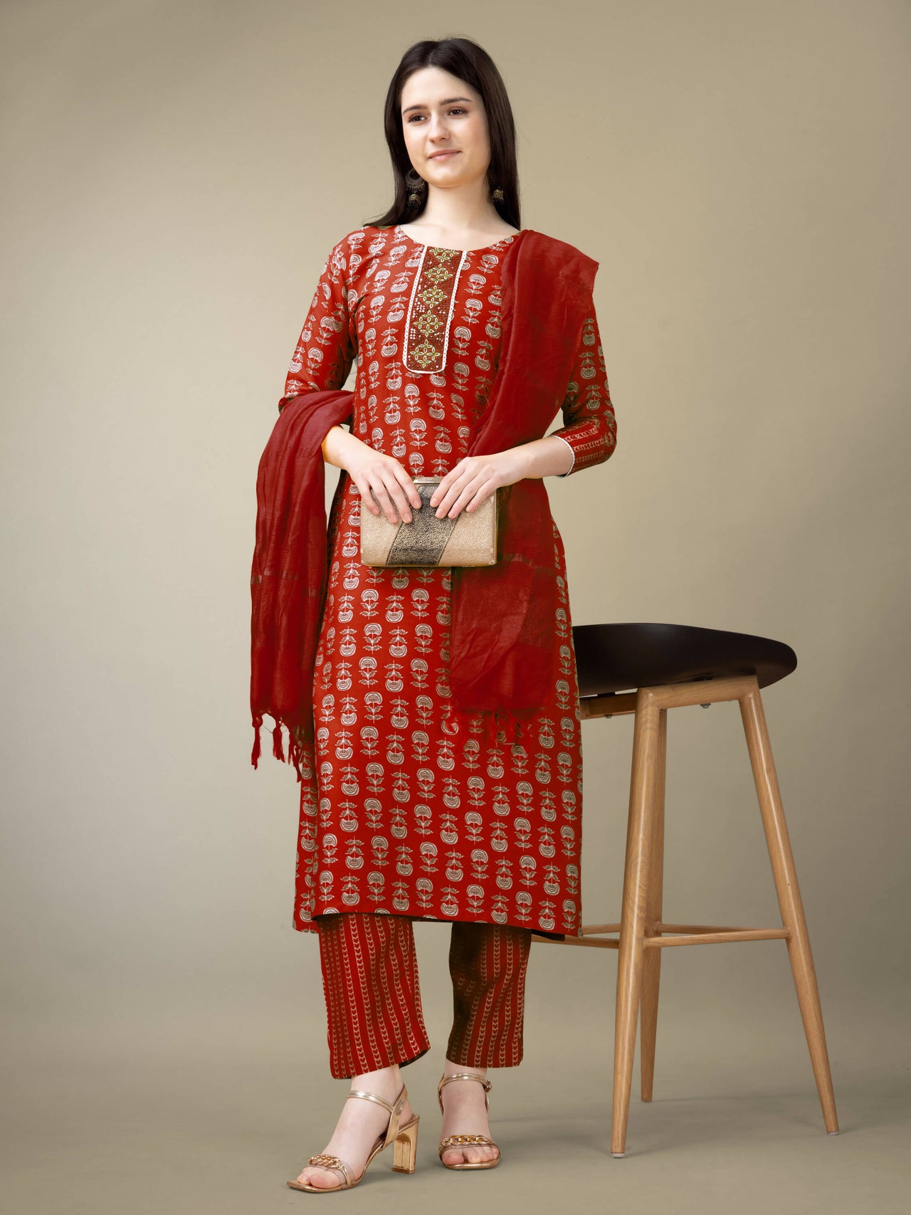 Aastha Fashion Women's Maroon Rayon Embroidery & Sequence Work Kurta with Trouser & Dupatta - Distacart