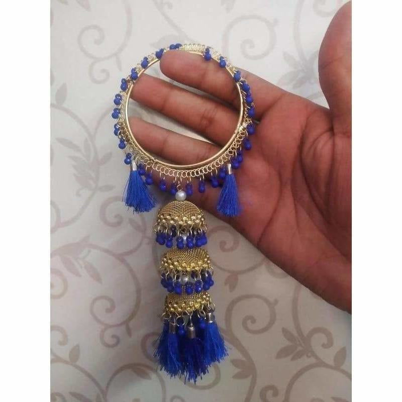 Blue Threads With Jhumkas Gold Color Latkan Bangles