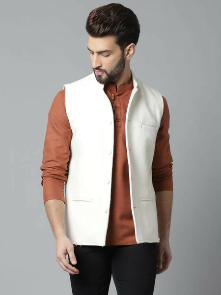 Even Apparels Pure Wool Nehru Jacket - White - Distacart