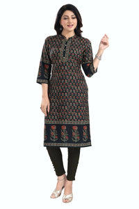 Thumbnail for Snehal Creations Breathtaking Black Designer Digital Print Cotton Slub Fabric Long Kurti Tunic - Distacart