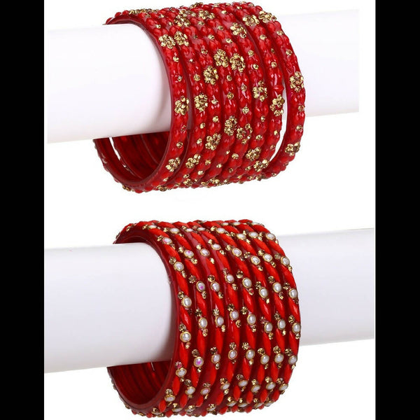 Afast Bridal Wedding & Party Fashionable Colorful Glass Bangle/Kada Set, Pack Of 16 - Red - Distacart